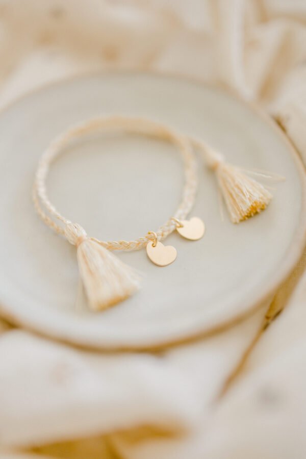 Bracelet personnalisé charms cœur cordon de soie tressé BAUME AU COEUR
