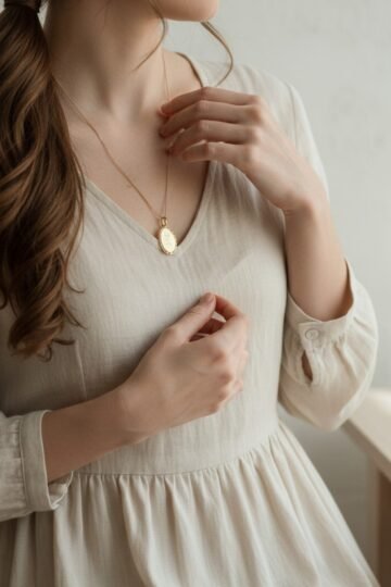 Alternative view of Pendentif personnalisé gravé médaille ovale florale or ÉPURE