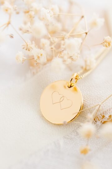 Pendentif personnalisé médaille ronde or COEUR A COEUR