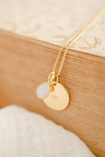 Collier pierre de naissance personnalisable médaille ronde ÉPURE