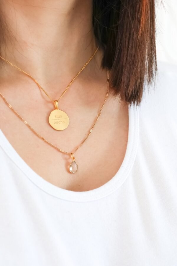 Alternative view of Collier pierre de naissance personnalisable médaille ronde ÉPURE