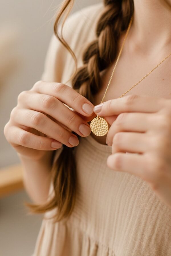 Collier personnalisé médaille ronde martelée or EMPREINTE