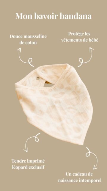 Alternative view of Bavoir bandana ajustable mousseline de coton bébé léopard MON COEUR FAIT GRAOU