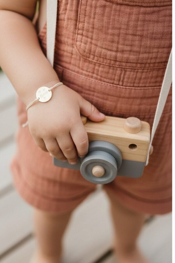 Alternative view of Bracelet personnalisé pastille or cordon BISOUS
