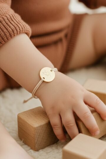 Bracelet baptême personnalisé enfant cordon gravée CERISES