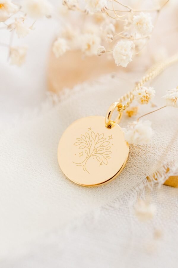 Collier personnalisé médaille ronde or ONDE D'AMOUR