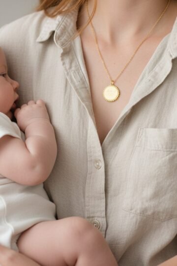 Alternative view of Collier personnalisé médaille gravée or éclat  MOM OF 2