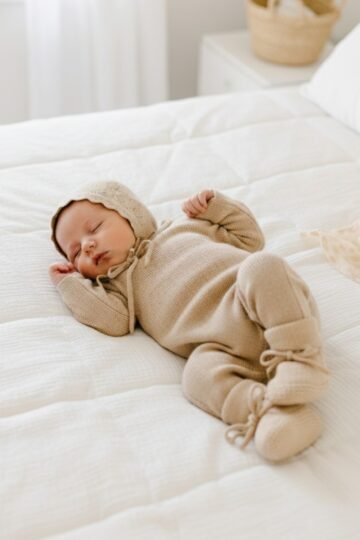 Alternative view of Set naissance chaussons et béguin tricotés taupe 100% coton 0-6 mois BIENVENUE AU MONDE