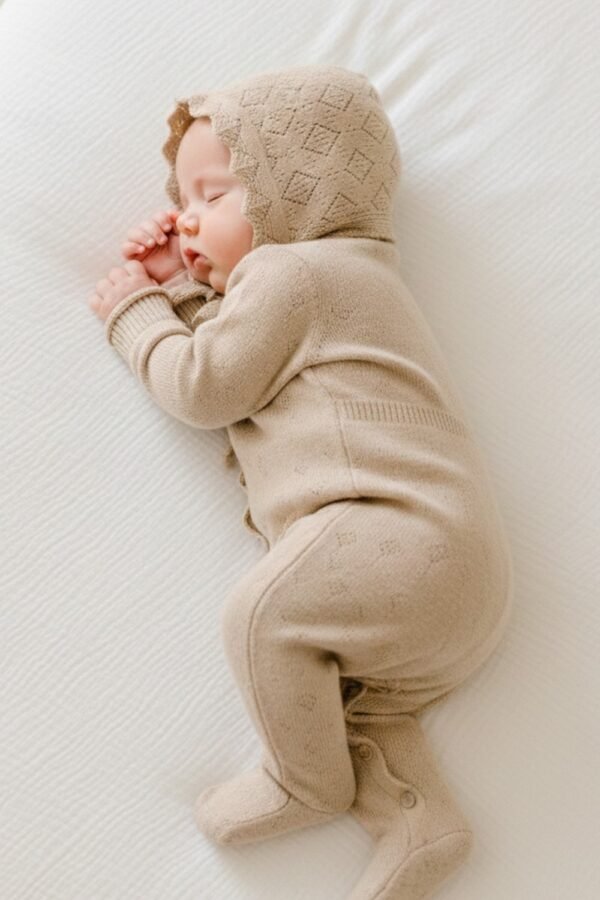 Bonnet bebe petit béguin tricoté taupe 100% coton 0-6 mois BIENVENUE AU MONDE