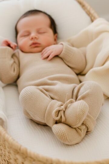 Alternative view of Chaussons de naissance tricotés taupe 100% coton 0-6 mois BIENVENUE AU MONDE