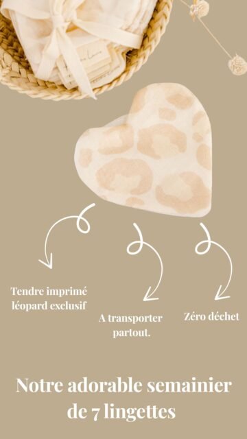 Alternative view of Semainier lingettes lavables cœur léopard 100% mousseline de coton MON COEUR FAIT GRAOU