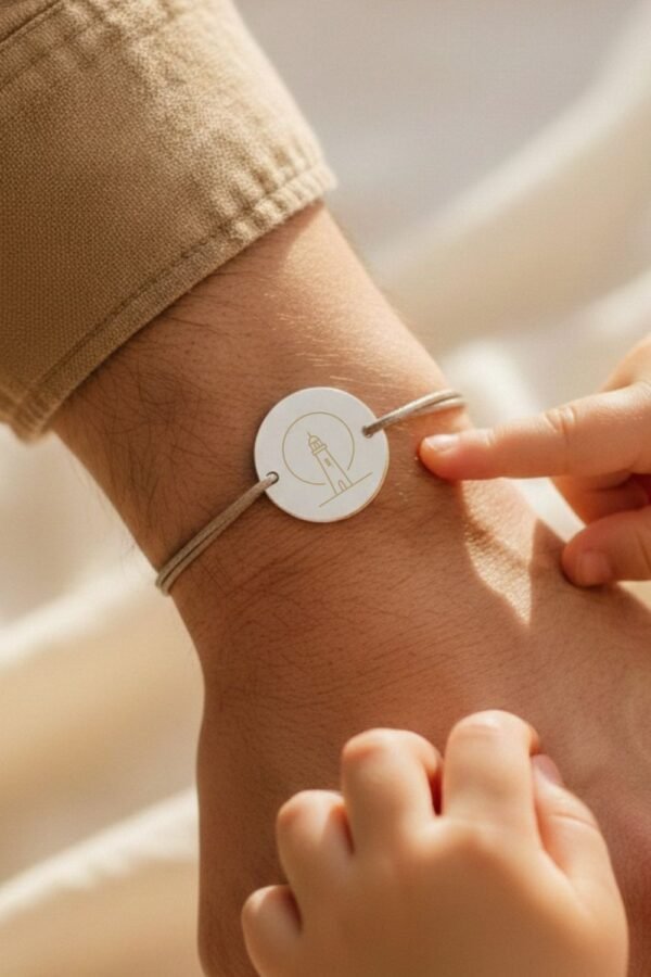 Bracelet papa personnalisé cordon argent naissance PREMIER LIEN
