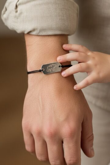 Bracelet personnalisé rectangulaire ajustable argent gravé PAPA OURS