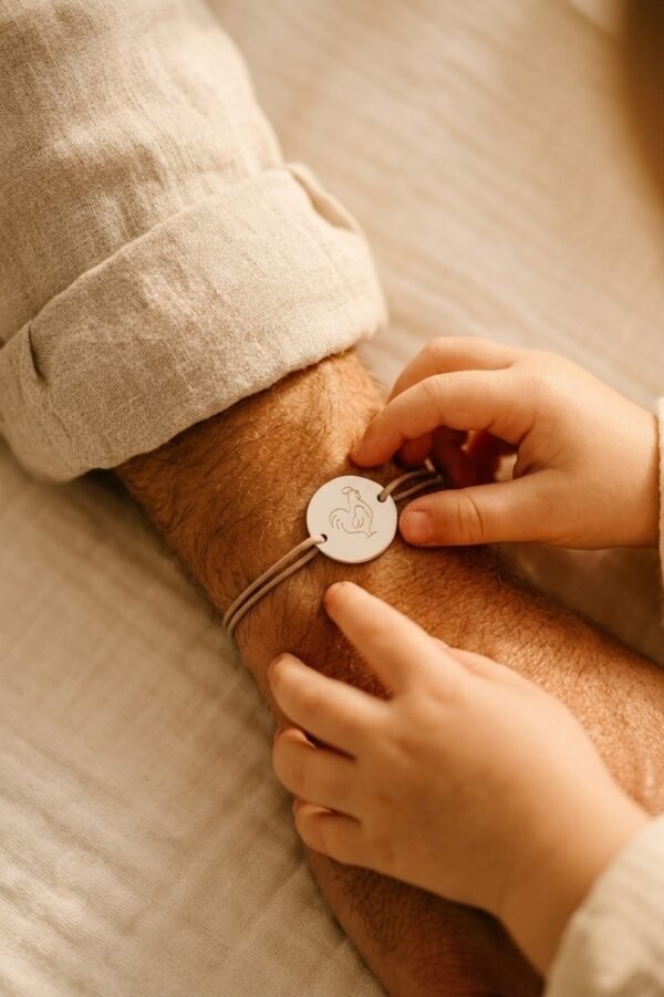 Alternative view of Bracelet papa personnalisé cordon ajustable argent gravé PREMIER LIEN