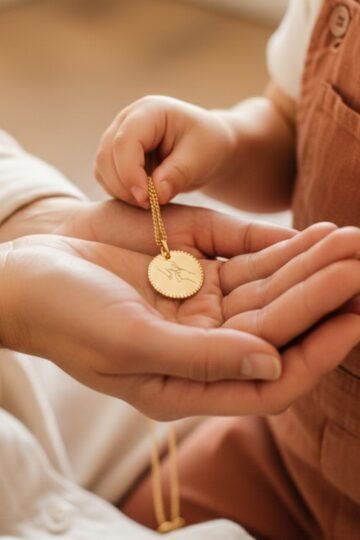 Alternative view of Pendentif personnalisé médaille ronde or mains liées PREMIER LIEN