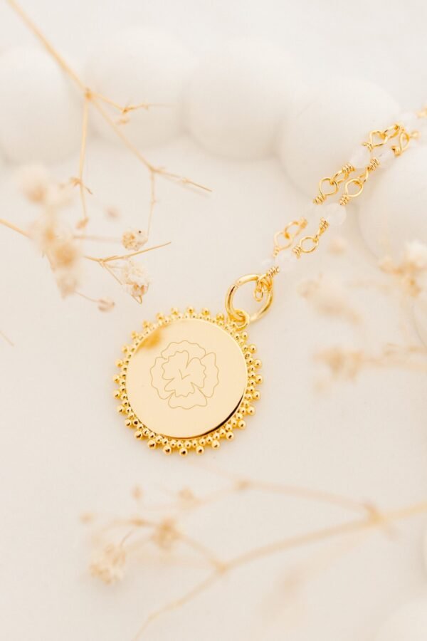 Collier fleur de naissance personnalisable médaille éclat ECLOSION