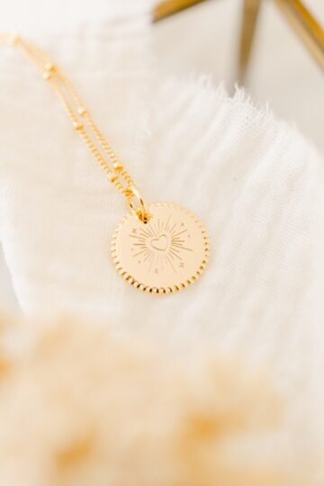 Pendentif personnalisé médaille ronde or cœur ONDE D'AMOUR