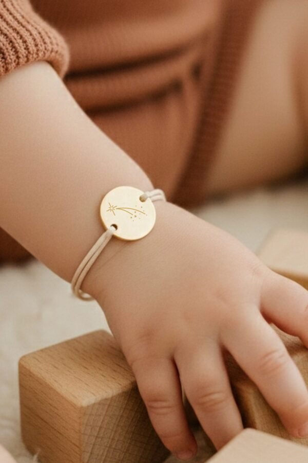 Bracelet de baptême enfant cordon médaille gravée BENEDICTIONS à personnaliser