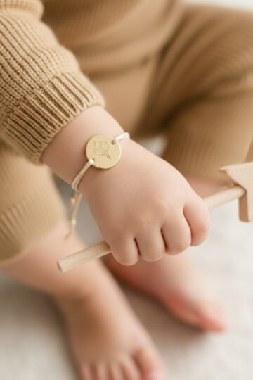 Bracelet de baptême personnalisé enfant cordon gravée ballons ENVOLEE