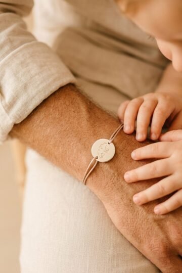 Bracelet papa personnalisé disque ajustable argent gravé PAPA OURS