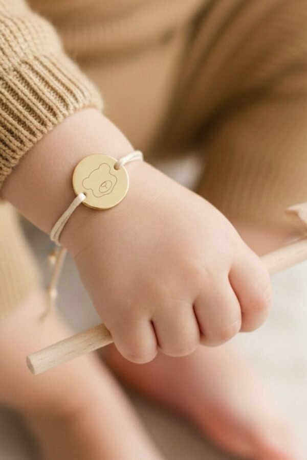 Bracelet personnalisé cordon enfant médaille ronde gravée ANIMAUX