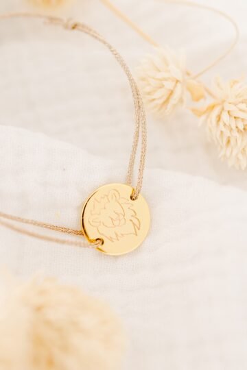 Bracelet personnalisé cordon enfant médaille ronde gravée PETIT LION