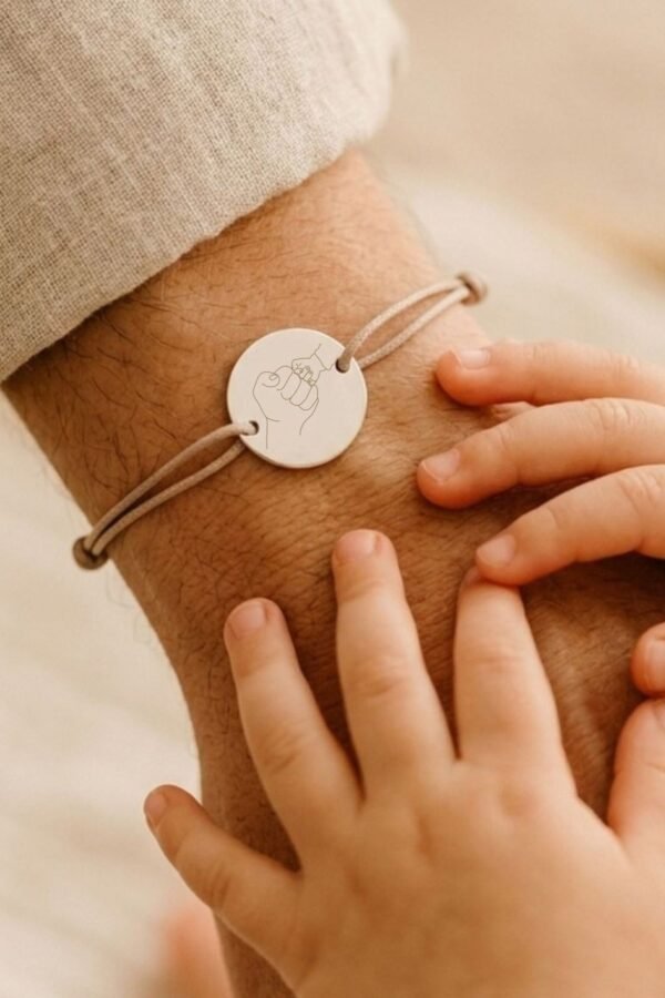 Bracelet papa personnalisé cordon ajustable argent gravé PREMIER LIEN
