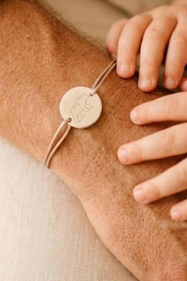 Bracelet papa personnalisé disque cordon ajustable argent gravé PREMIER LIEN