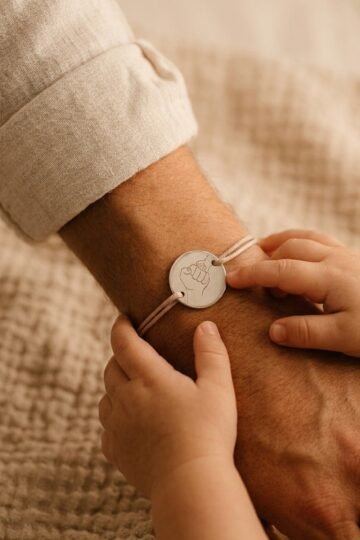 Bracelet papa personnalisé cordon ajustable argent gravé papa MAIN DANS LA MAIN