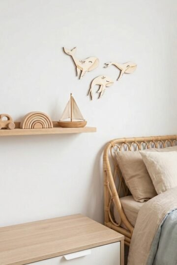 Décor mural bois chambre bébé baleines VALSE MARINE