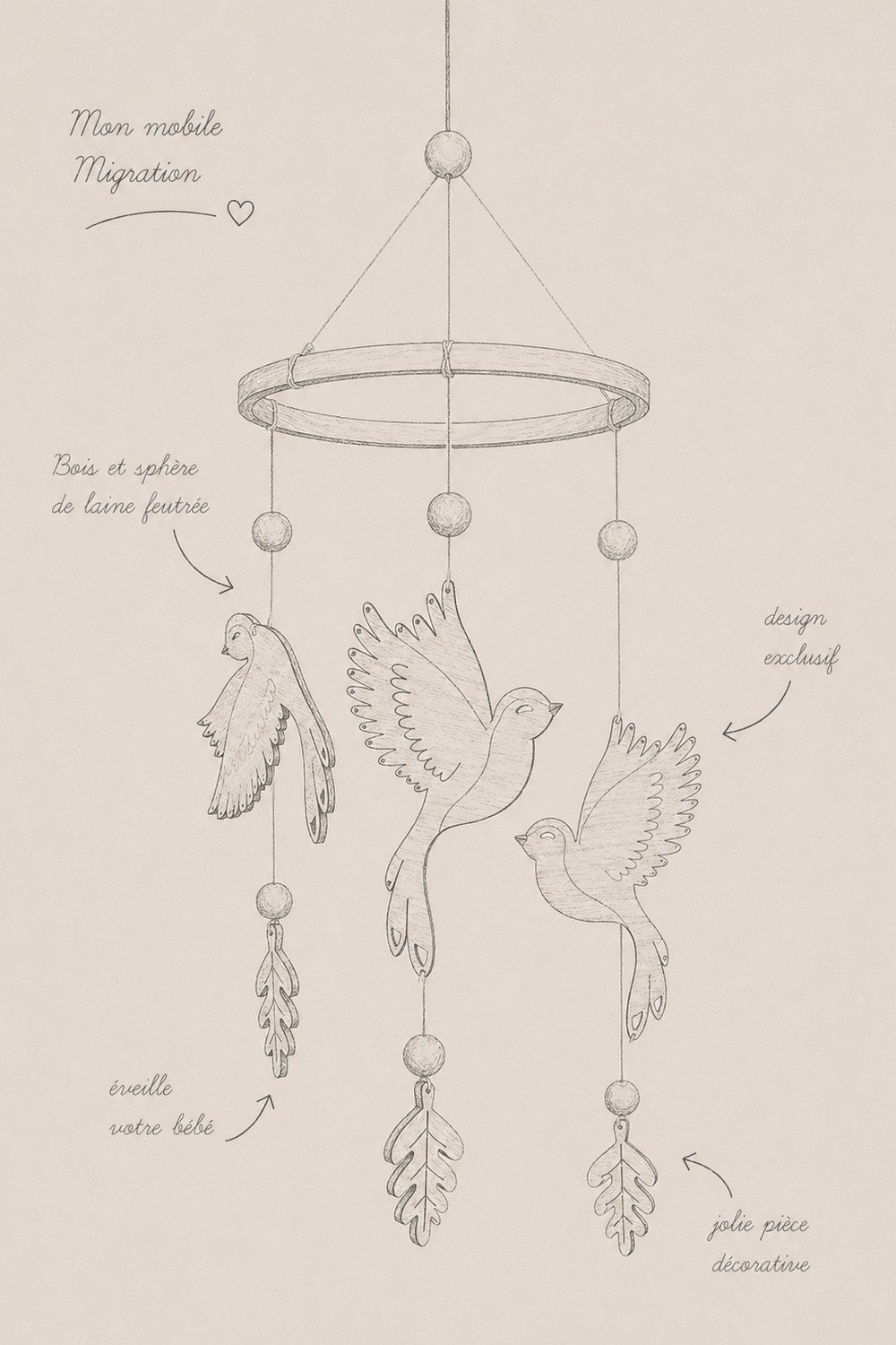Mobile pour lit bebe oiseaux en bois MIGRATION – Image 3