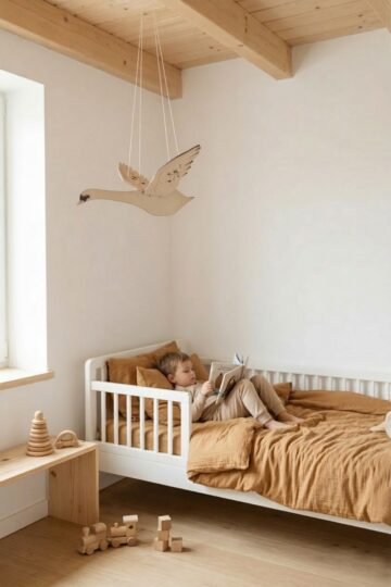 Mobile pour bebe grand oiseau en bois SA MAJESTE LE CYGNE