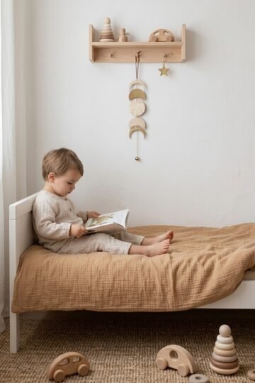 Décoration chambre bebe bois lune GARDIENNE DES NUITS