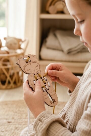 Alternative view of Poupée à lacer en bois animaux PETIT CHAT