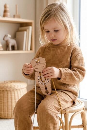 Poupée à lacer en bois animaux PETIT CHAT