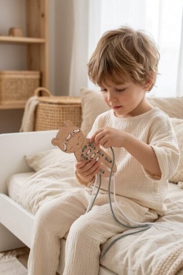 Alternative view of Poupée à lacer en bois animaux PETIT OURS