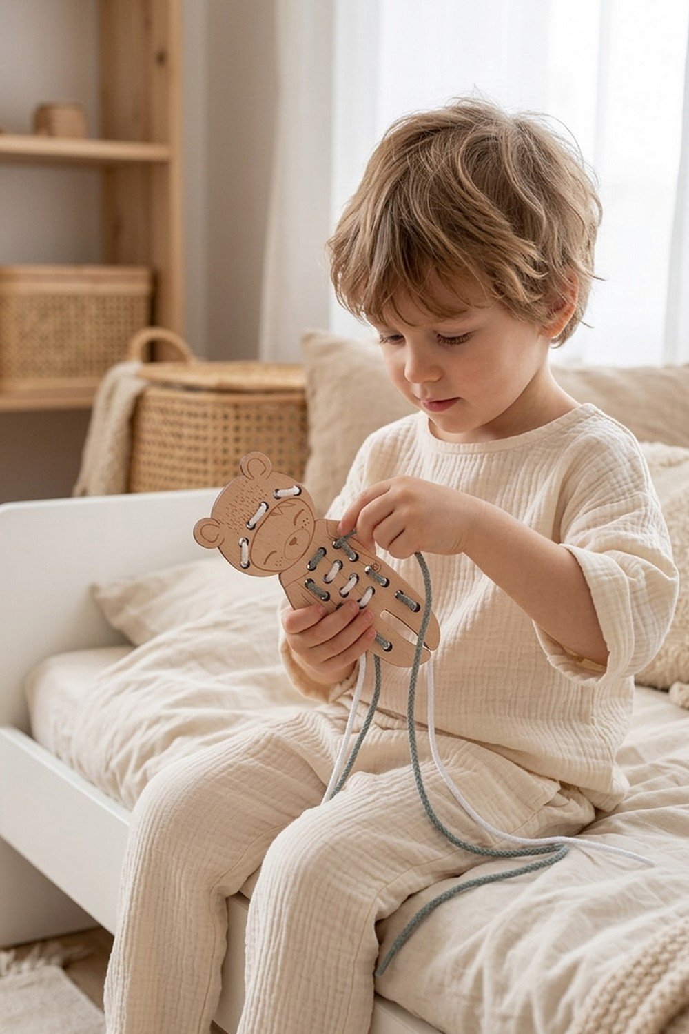 Poupée à lacer en bois animaux PETIT OURS – Image 2