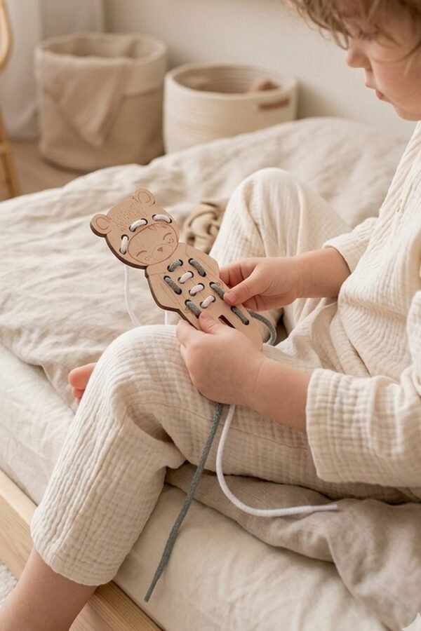 Jeu montessori poupée à lacer en bois animaux PETIT OURS