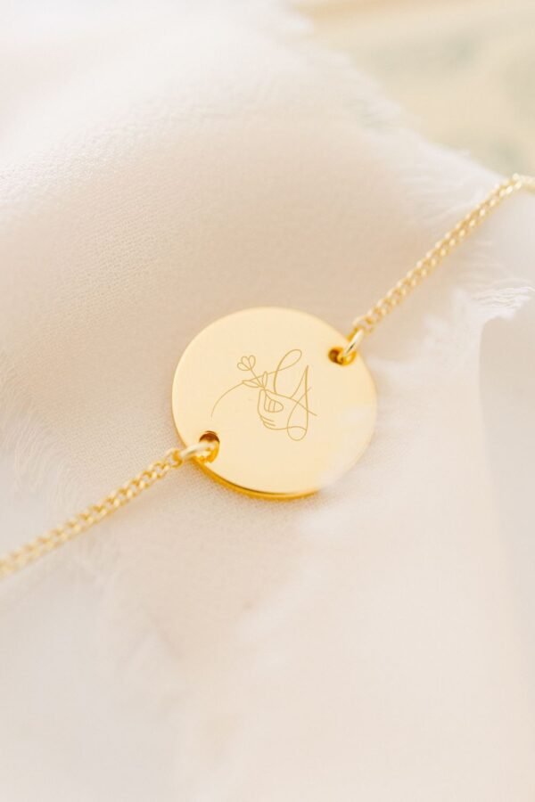 Bracelet personnalisé médaille ronde gravée EMOTIONS DOUCES