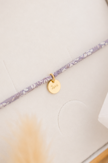 Bracelet personnalisé cordon liberty petite médaille ronde EPURE