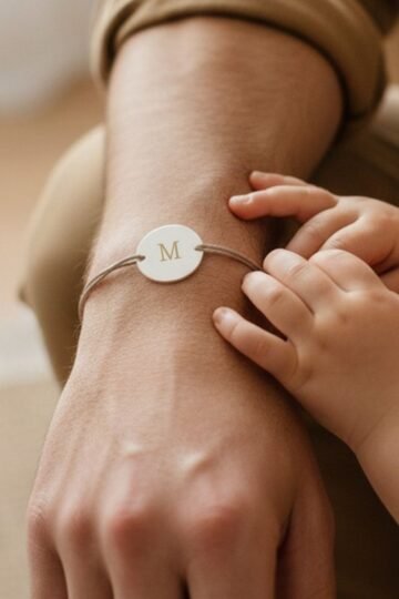 Bracelet papa disque lettre initiale argent à personnaliser