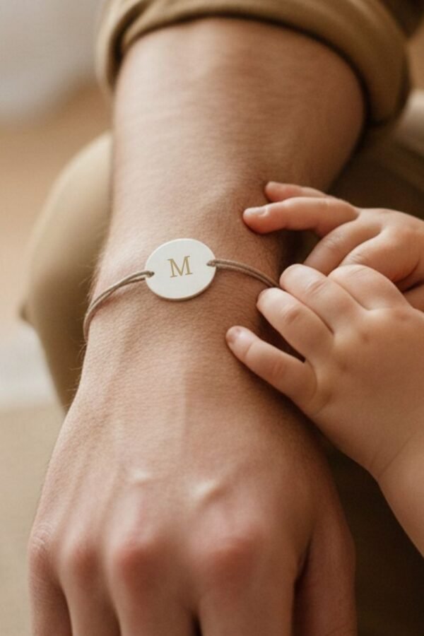 Bracelet papa disque lettre initiale argent à personnaliser