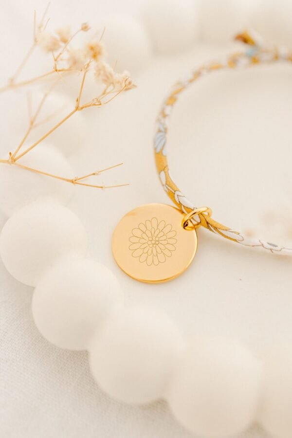 Bracelet fleur de naissance cordon liberty personnalisable ECLOSION