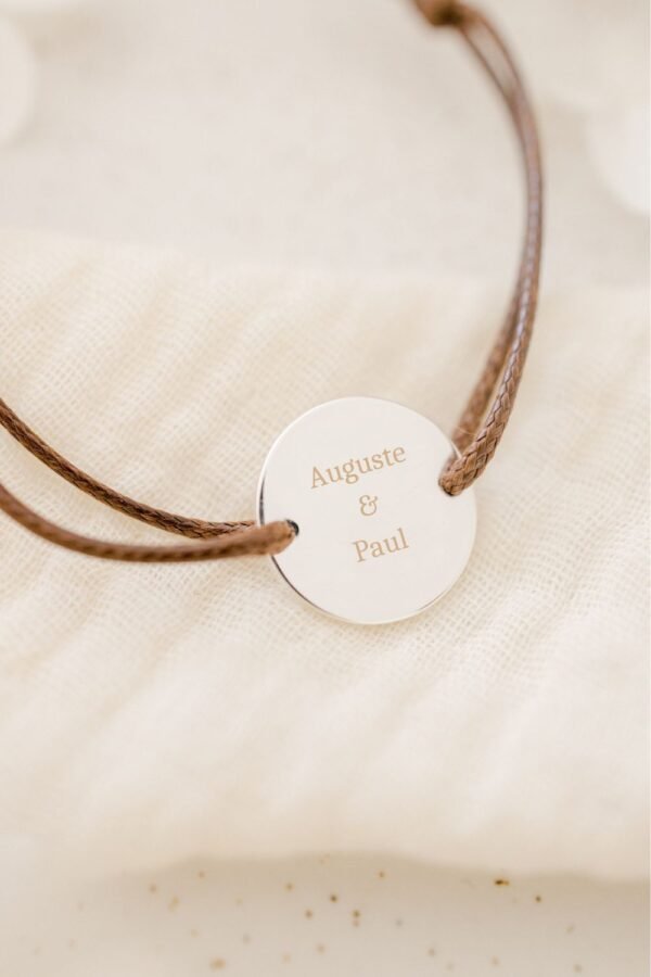 Bracelet papa disque argent cordon à personnaliser