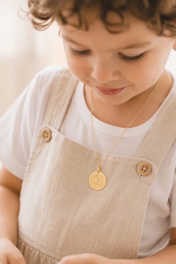 Collier personnalisé médaille ronde or LES PETITS HEROS