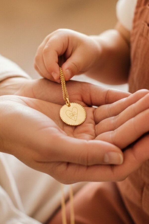 Collier personnalisé médaille ronde perlée or DE TOUT COEUR