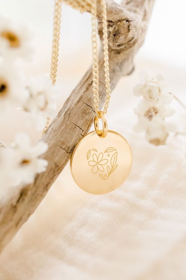 Collier personnalisé médaille ronde or DE TOUT COEUR