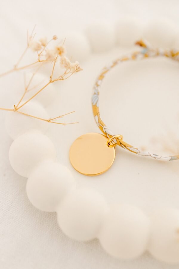 Bracelet personnalisé cordon liberty médaille ronde EPURE