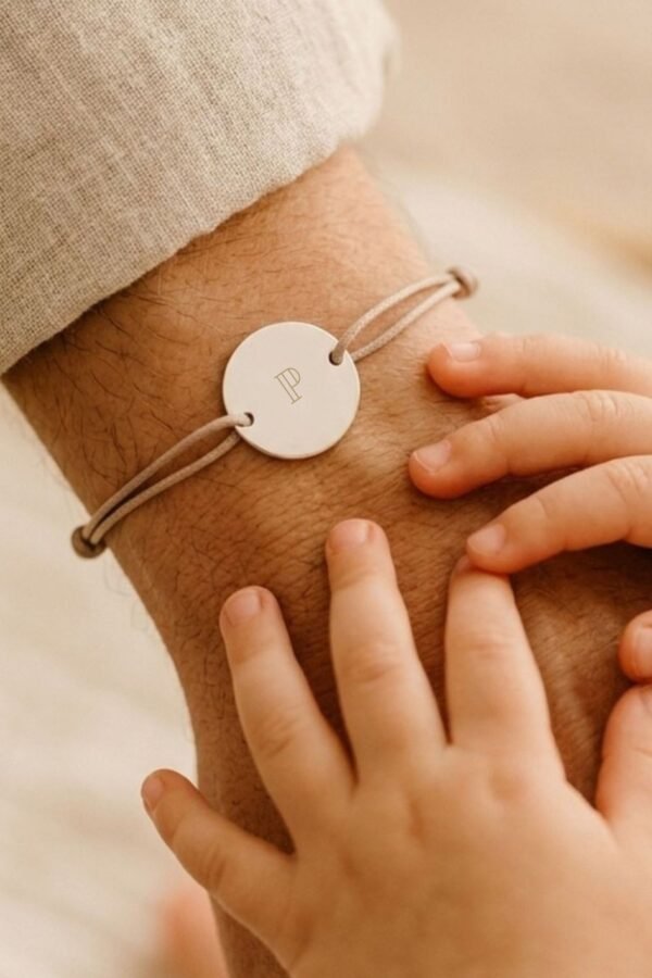 Bracelet papa personnalisé ajustable disque argent intiales LA LETTRE
